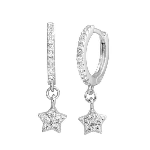 Silver 925 Rhodium Plated Dangling CZ Star huggie hoop Earrings - STE01213 | Silver Palace Inc.