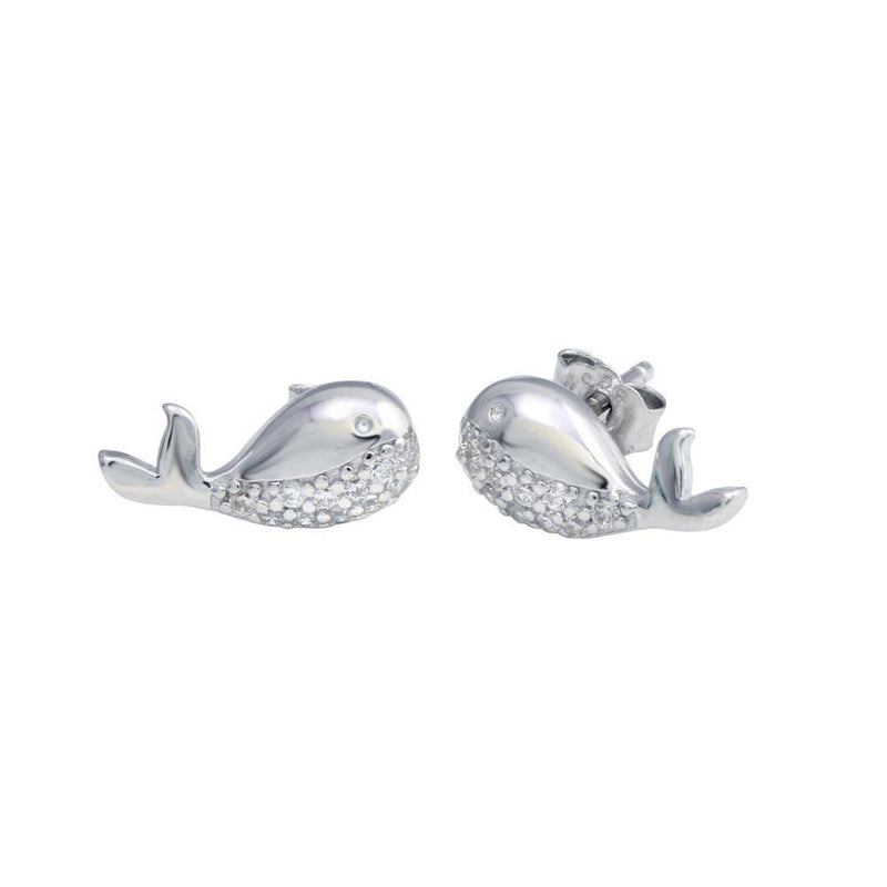 Silver 925 Rhodium Plated Whale CZ Stud Earrings - STE01217 | Silver Palace Inc.