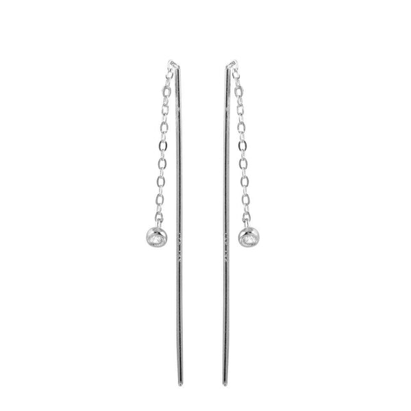 Silver 925 Rhodium Plated CZ Chain Dangling Earrings - STE01220 | Silver Palace Inc.