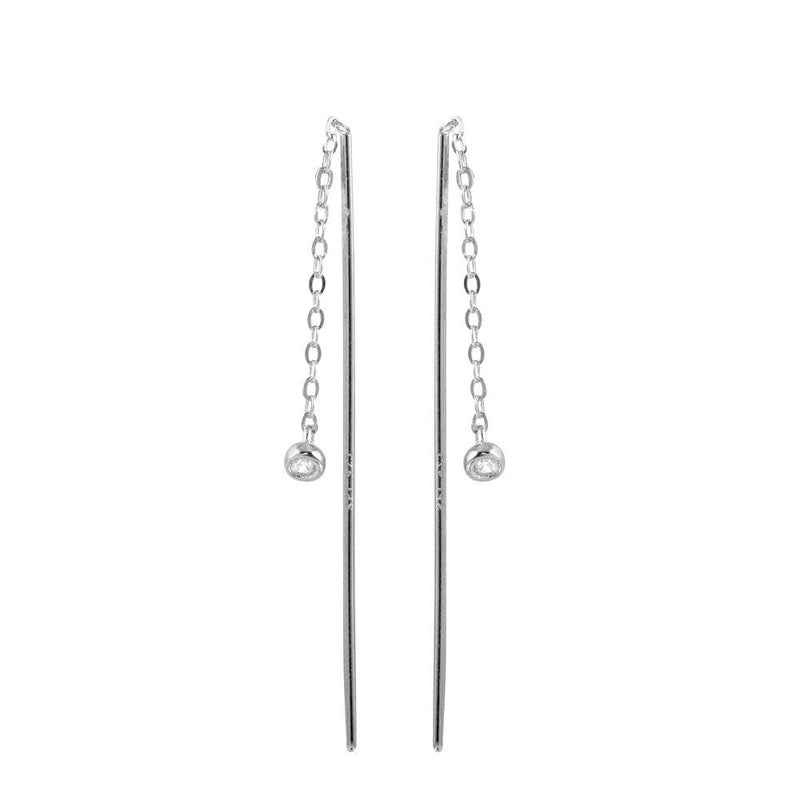 Silver 925 Rhodium Plated CZ Chain Dangling Earrings - STE01220 | Silver Palace Inc.