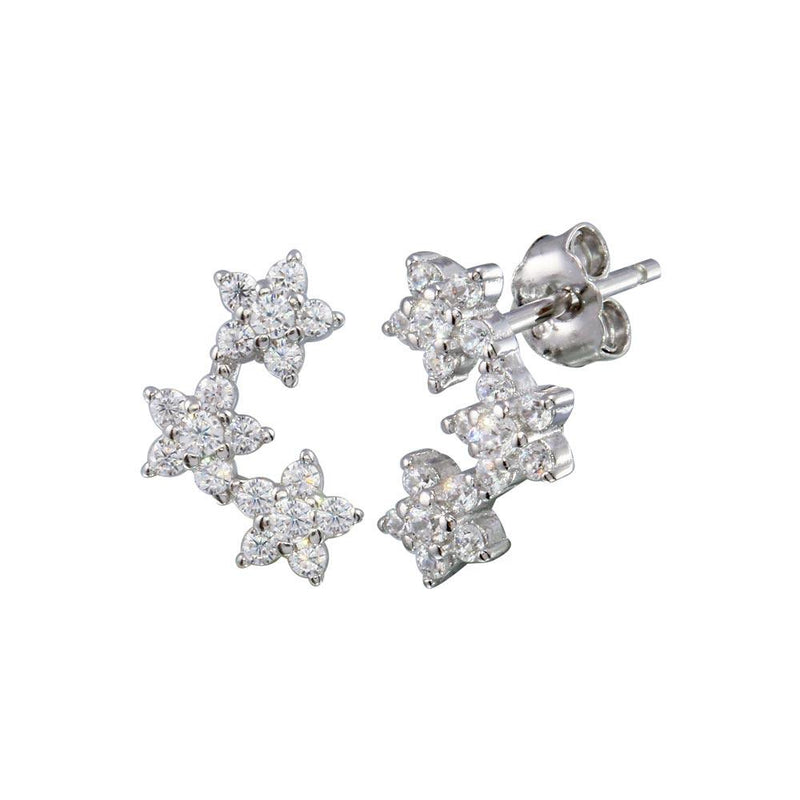 Silver 925 Rhodium Plated 3 Flower CZ Stud Earrings - STE01221 | Silver Palace Inc.