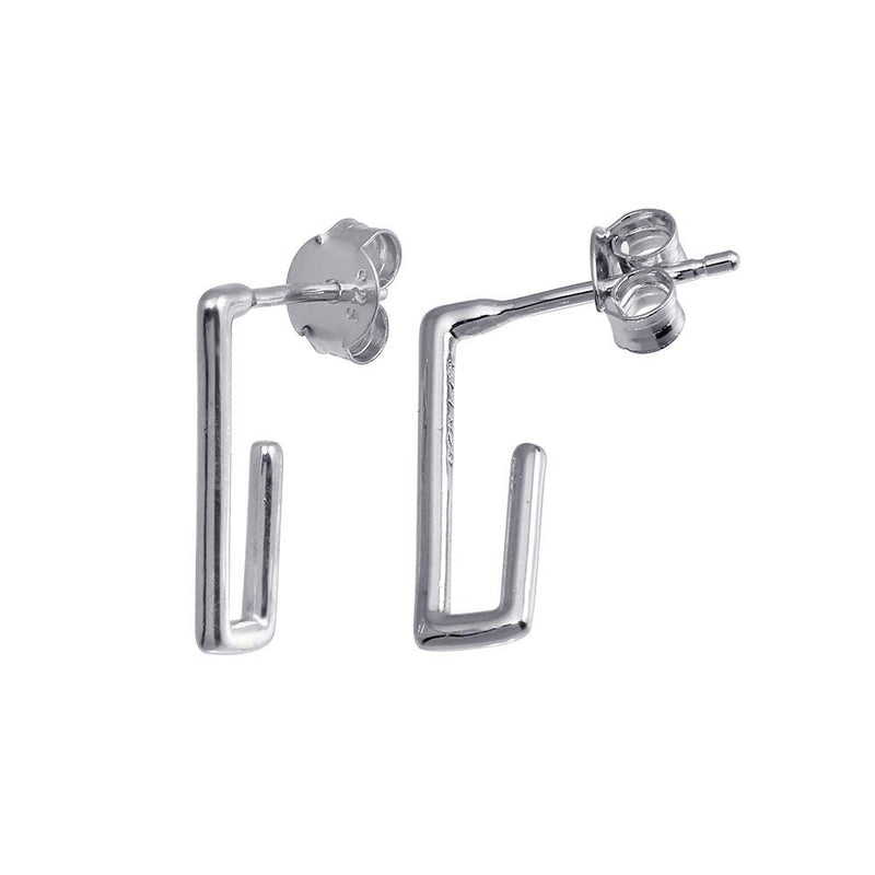 Rhodium Plated 925 Sterling Silver Dangling Small Open Rectangular Earrings - STE01224 | Silver Palace Inc.