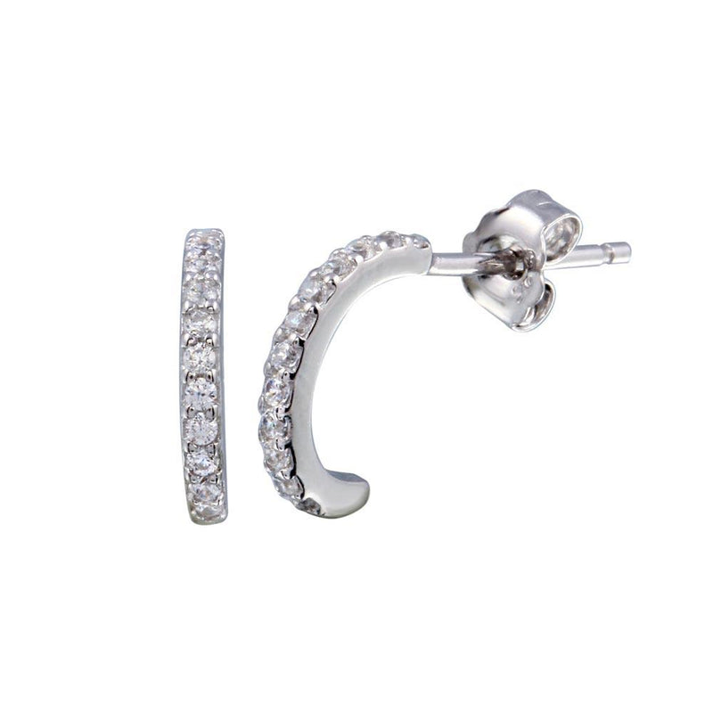 Rhodium Plated 925 Sterling Silver Semi Hoop CZ Earrings - STE01231 | Silver Palace Inc.