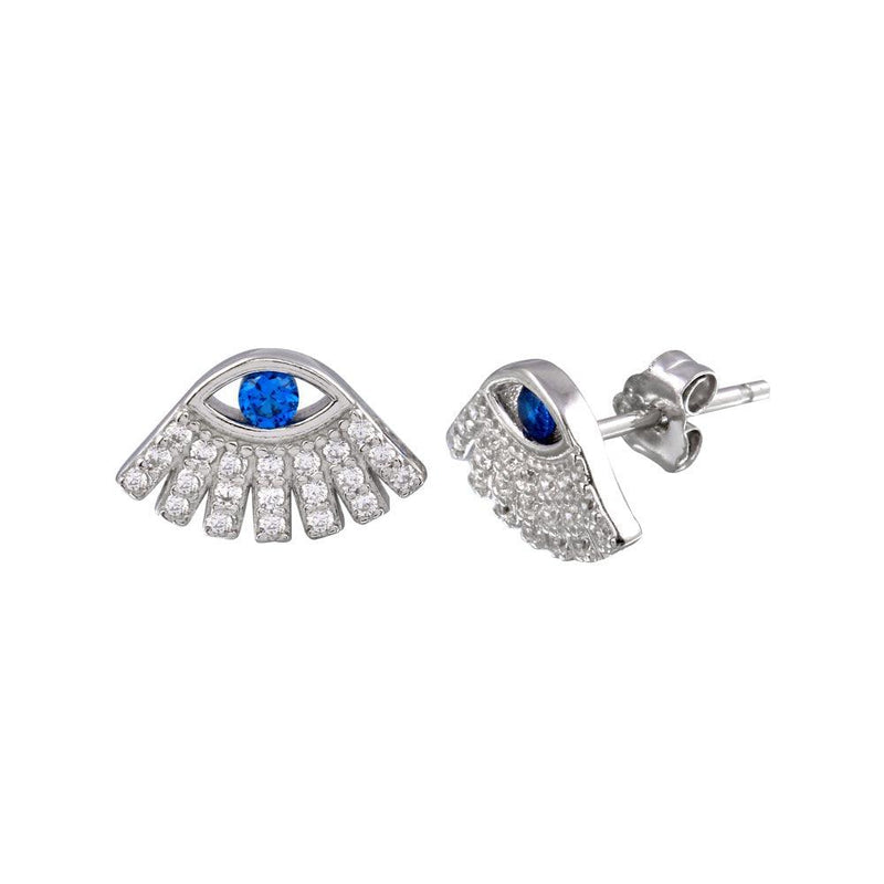 Silver 925 Rhodium Plated Blue and Clear CZ Evil Eye Stud Earrings - STE01235 | Silver Palace Inc.