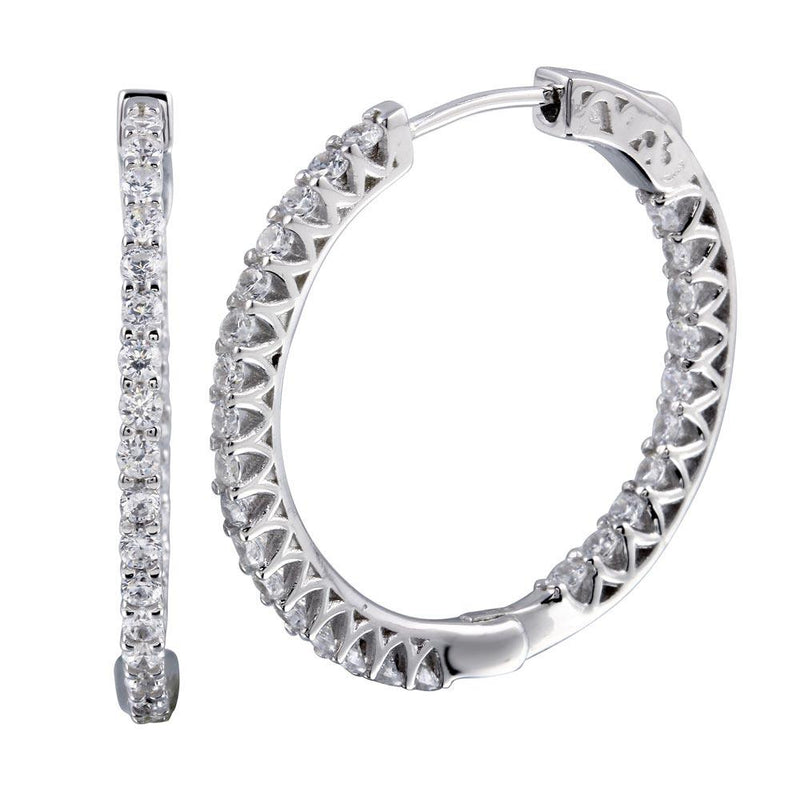 Rhodium Plated 925 Sterling Silver Inside Out CZ Hoop Vault Lock Earrings 30mm - STE01243 | Silver Palace Inc.
