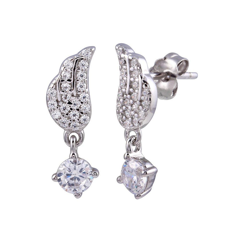 Rhodium Plated 925 Sterling Silver Wing Dangling CZ Stud Earrings - STE01249 | Silver Palace Inc.