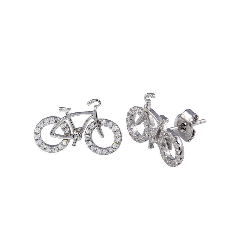 Rhodium Plated 925 Sterling Silver Bicycle CZ Stud Earrings - STE01250 | Silver Palace Inc.