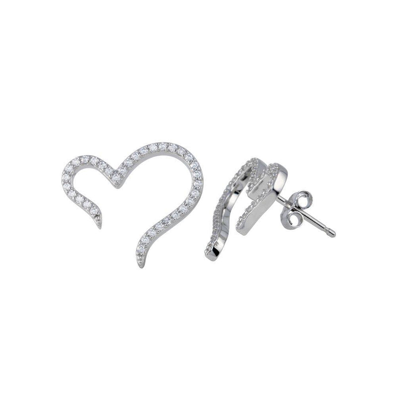 Rhodium Plated 925 Sterling Silver Heart CZ Stud Open Ended Earrings - STE01252 | Silver Palace Inc.