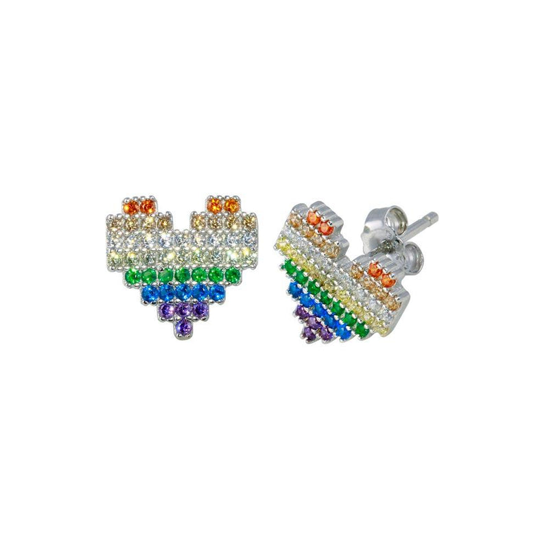 Rhodium Plated 925 Sterling Silver Heart Multi Color CZ Stud Earrings - STE01253 | Silver Palace Inc.
