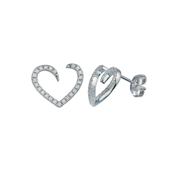 Rhodium Plated 925 Sterling Silver Heart CZ Stud Open End Earrings - STE01255 | Silver Palace Inc.