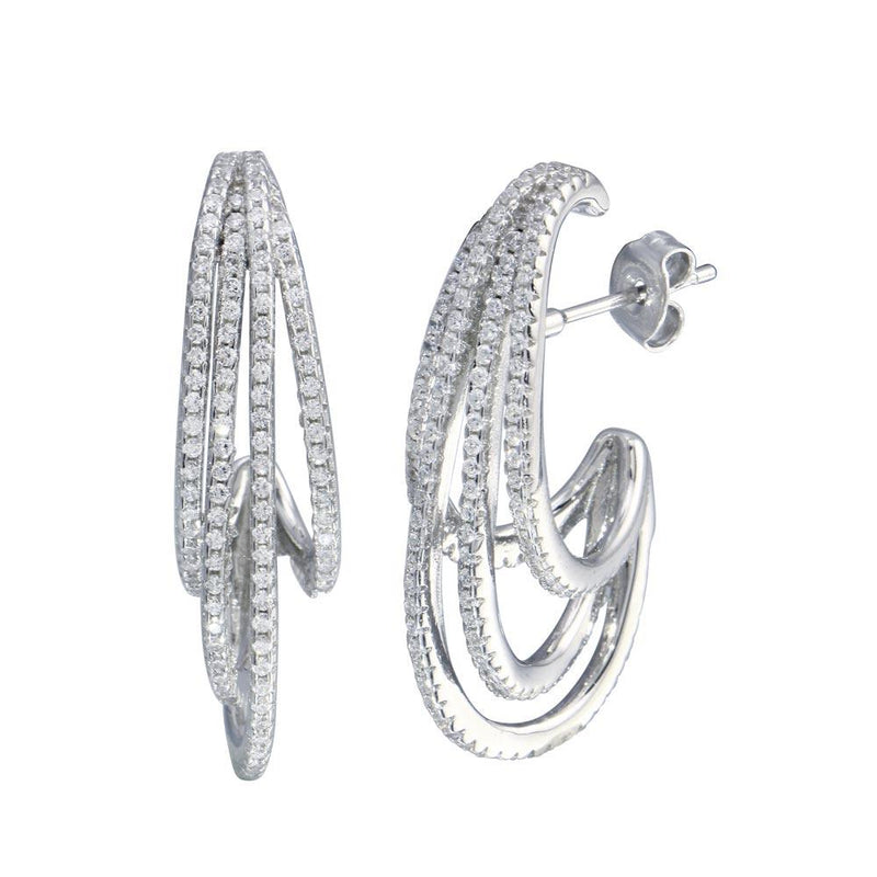 Rhodium Plated 925 Sterling Silver Semi Hoop Dangling Wave Earrings - STE01256 | Silver Palace Inc.