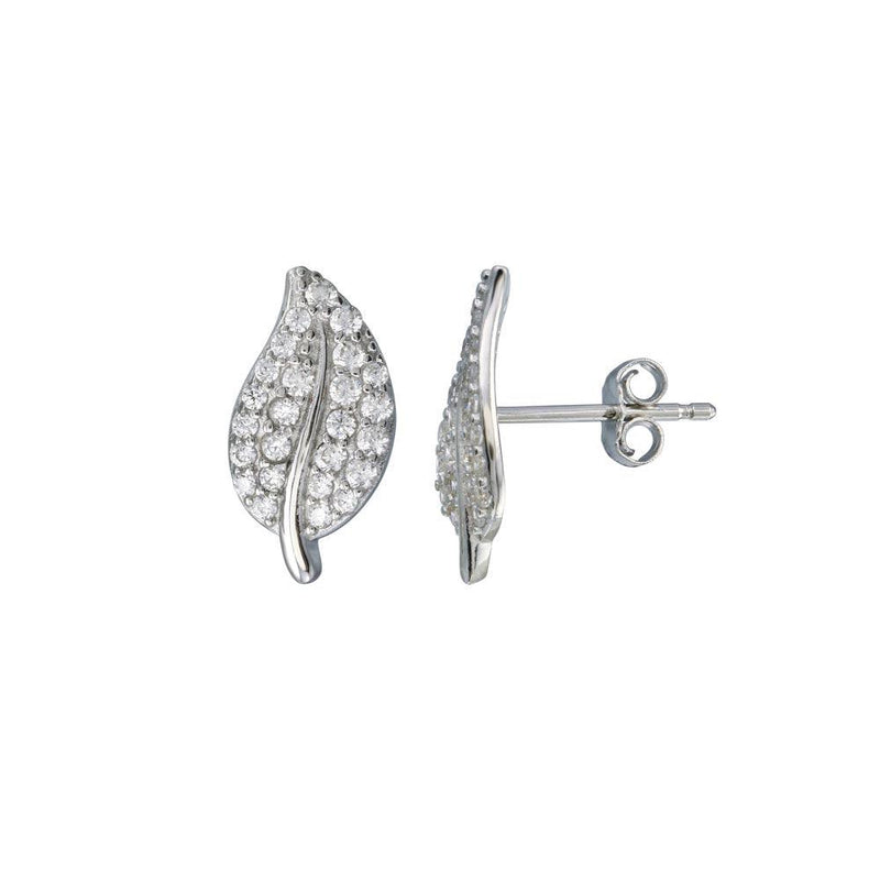 Rhodium Plated 925 Sterling Silver CZ Leaf Stud Earrings - STE01261 | Silver Palace Inc.
