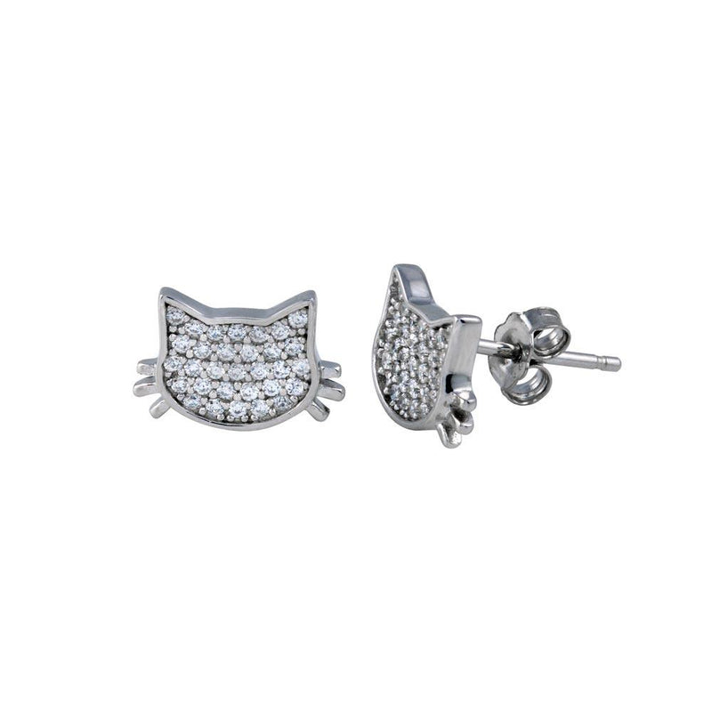 Silver 925 Rhodium Plated Cat Clear CZ Stud Earrings - BGE00729 | Silver Palace Inc.