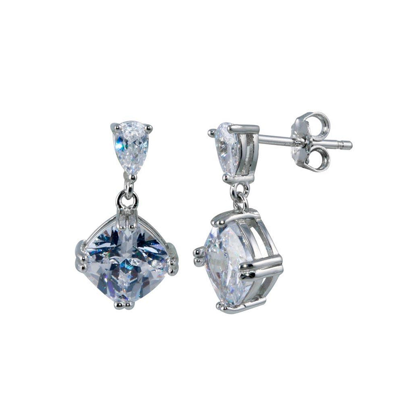 Rhodium Plated 925 Sterling Silver CZ Dangling Earrings - STE01266 | Silver Palace Inc.