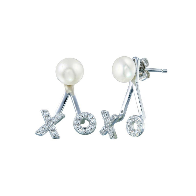 Rhodium Plated 925 Sterling Silver Pearl Hugs and Kisses Earrings - STE01269 | Silver Palace Inc.