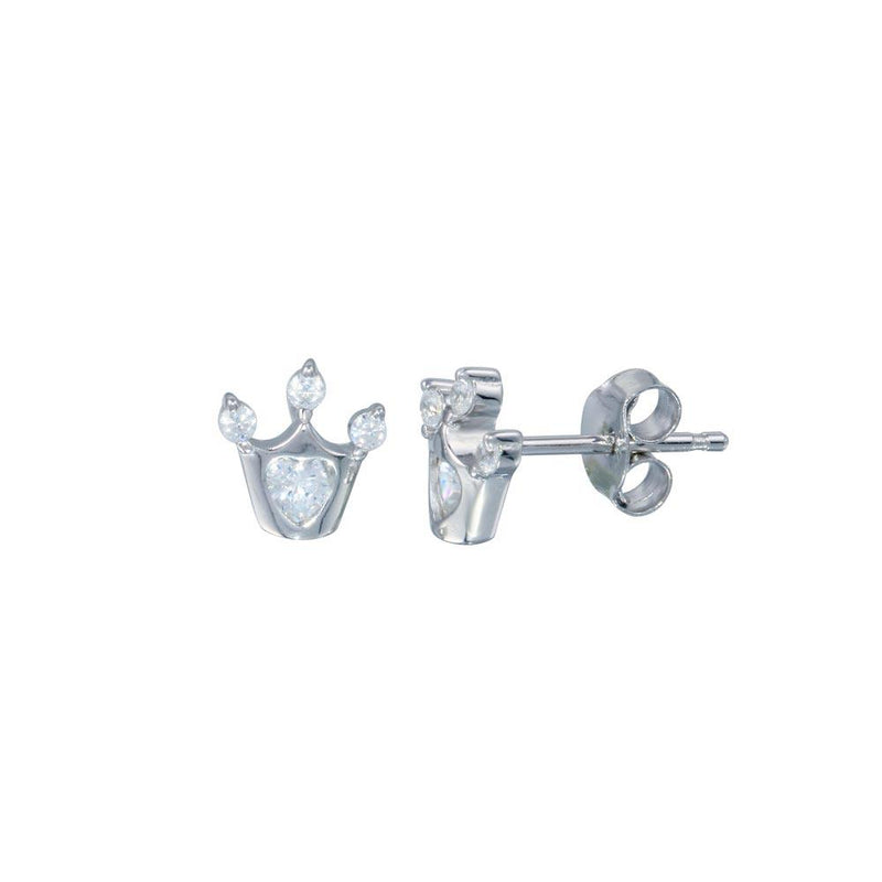 Silver 925 Rhodium Plated Crown CZ Stud Earrings - STE01272 | Silver Palace Inc.