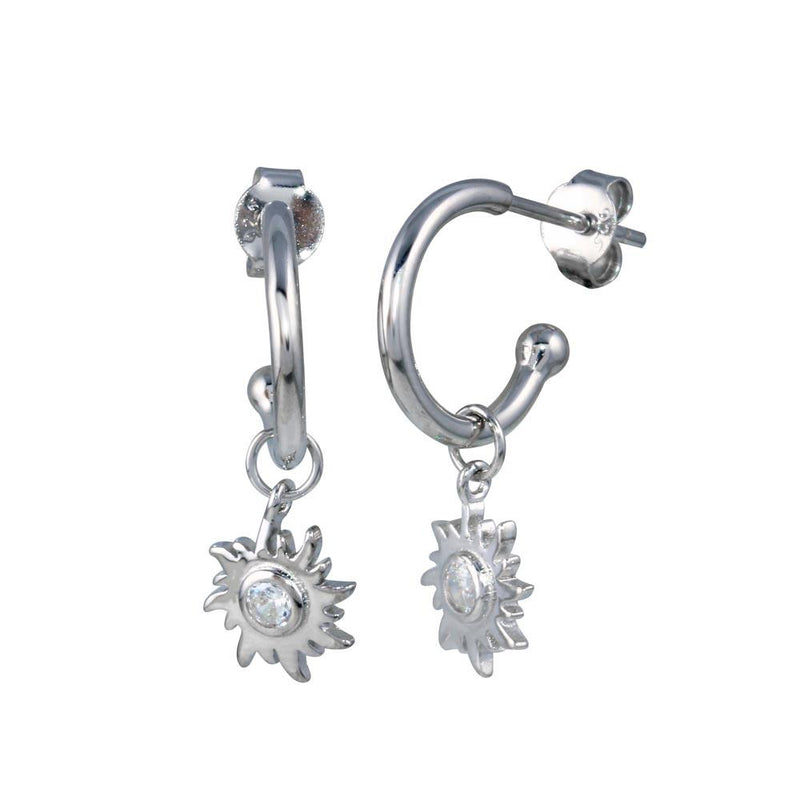 Silver 925 Dangling CZ Sun Hoop Earrings - STE01273 | Silver Palace Inc.
