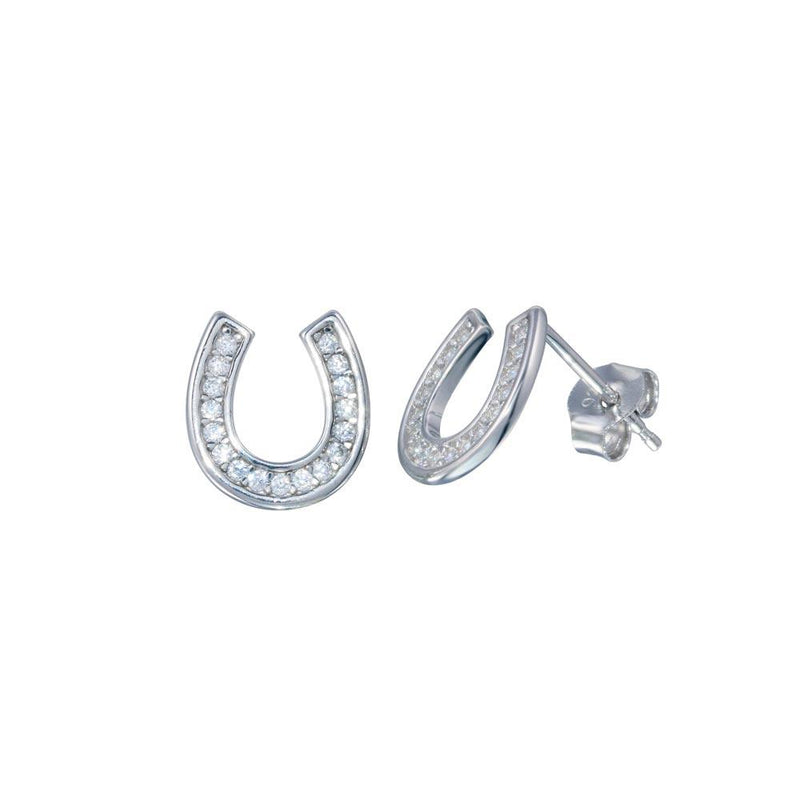 Rhodium Plated 925 Sterling Silver Horse Shoe Stud Earrings - STE01275 | Silver Palace Inc.