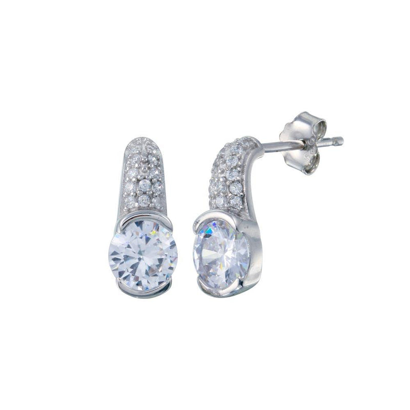 Rhodium Plated 925 Sterling Silver CZ Drop Stud Earrings - STE01278 | Silver Palace Inc.
