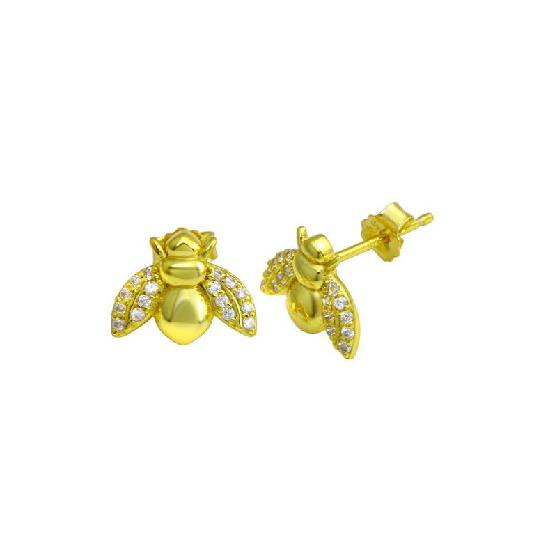 Silver 925 Gold Plated Bee CZ Stud Earrings - STE01281 | Silver Palace Inc.