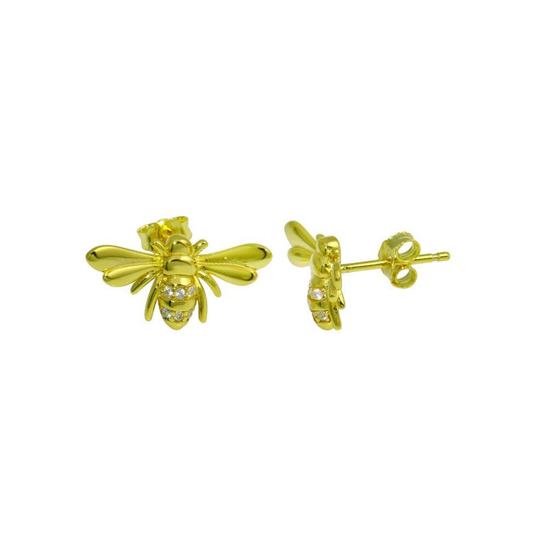 Silver 925 Gold Plated Insect CZ Stud Earrings - STE01282 | Silver Palace Inc.