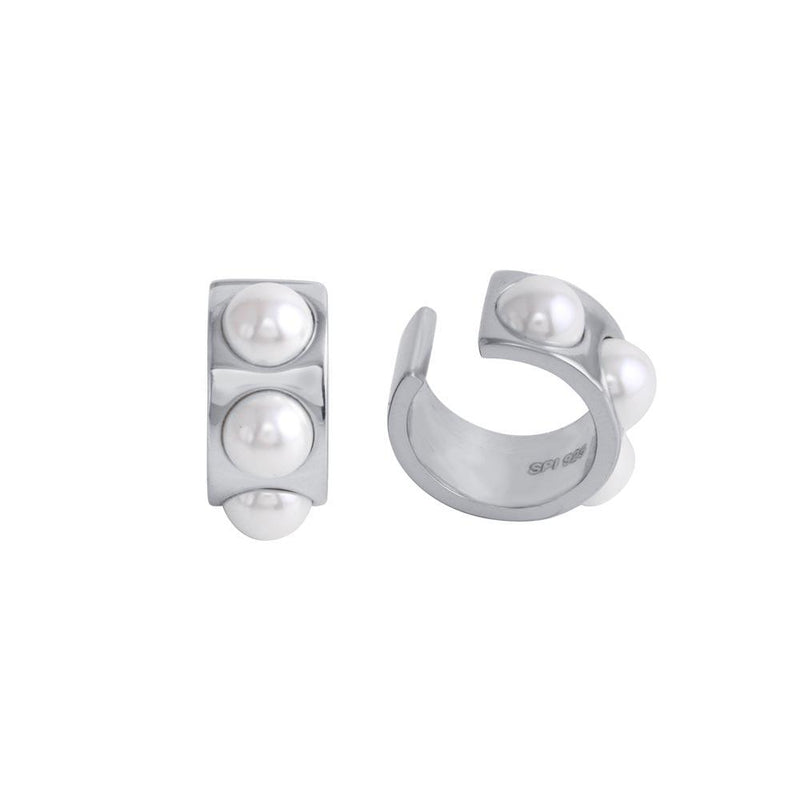 Rhodium Plated 925 Sterling Silver Mother of Pearl Cuff Earrings - STE01290-RH | Silver Palace Inc.