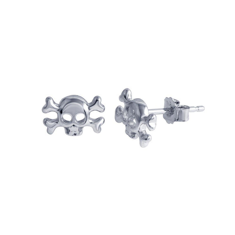 Rhodium Plated 925 Sterling Silver Skull Crossbones Stud Earrings - STE01291 | Silver Palace Inc.