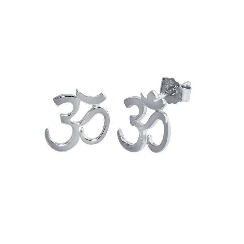 Silver 925 Rhodium Plated Om Aum Stud Earrings - STE01292 | Silver Palace Inc.