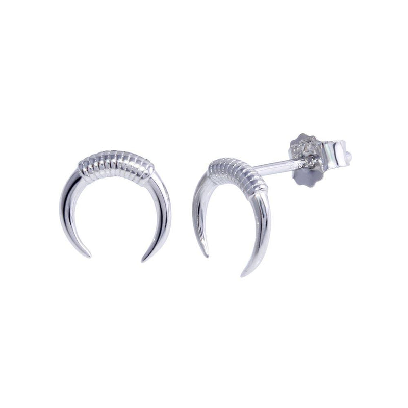 Rhodium Plated 925 Sterling Silver Horn Stud Earrings - STE01293 | Silver Palace Inc.