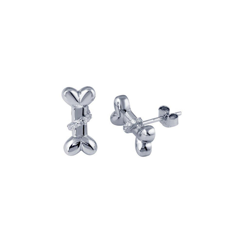 Rhodium Plated 925 Sterling Silver Dog Bone CZ Earrings - STE01302 | Silver Palace Inc.