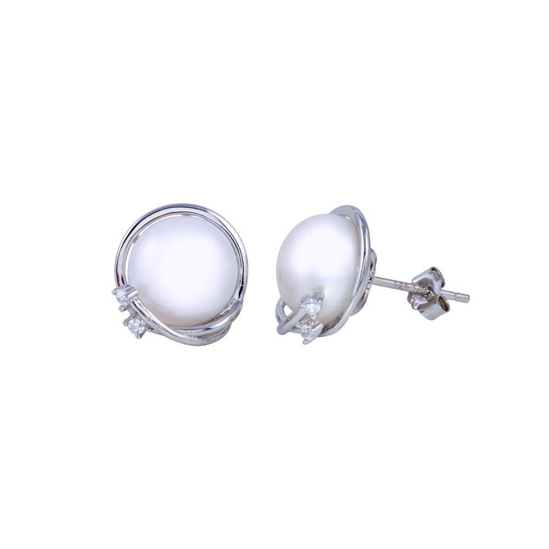 Silver 925 Rhodium Plated Fresh Water Pearl Earrings - STE01304 | Silver Palace Inc.