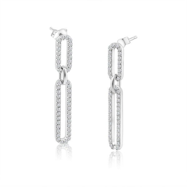Rhodium Plated 925 Sterling Silver Dangling CZ Paperclip Earrings - STE01311 | Silver Palace Inc.