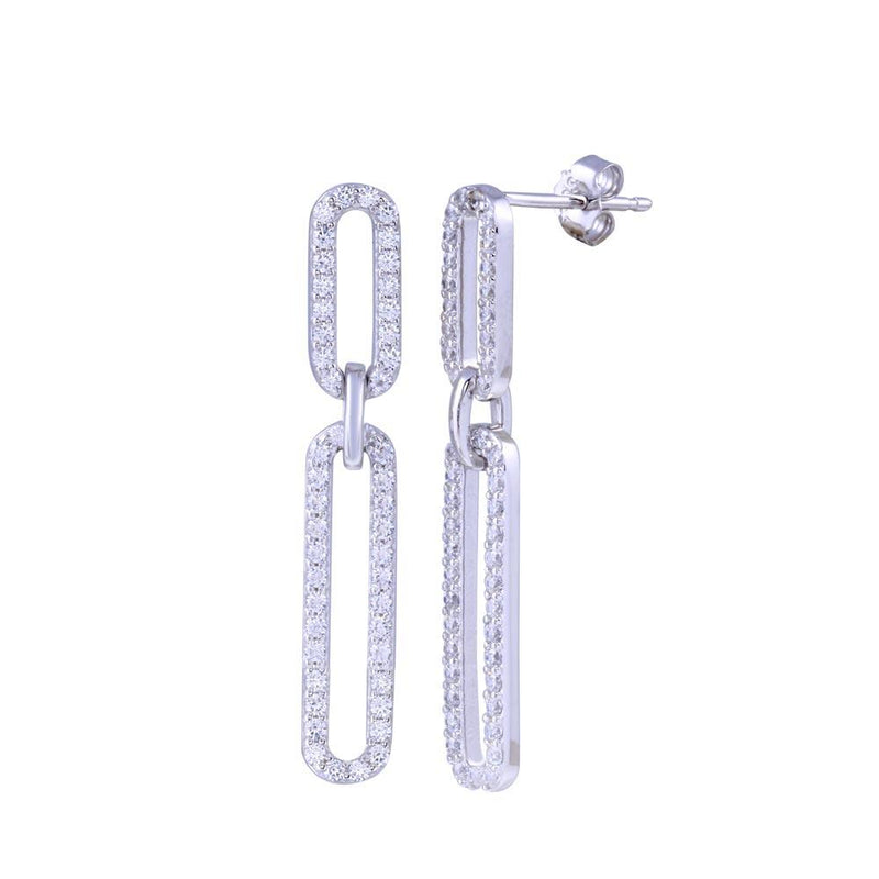 Rhodium Plated 925 Sterling Silver Dangling CZ Paperclip Earring - STE01311