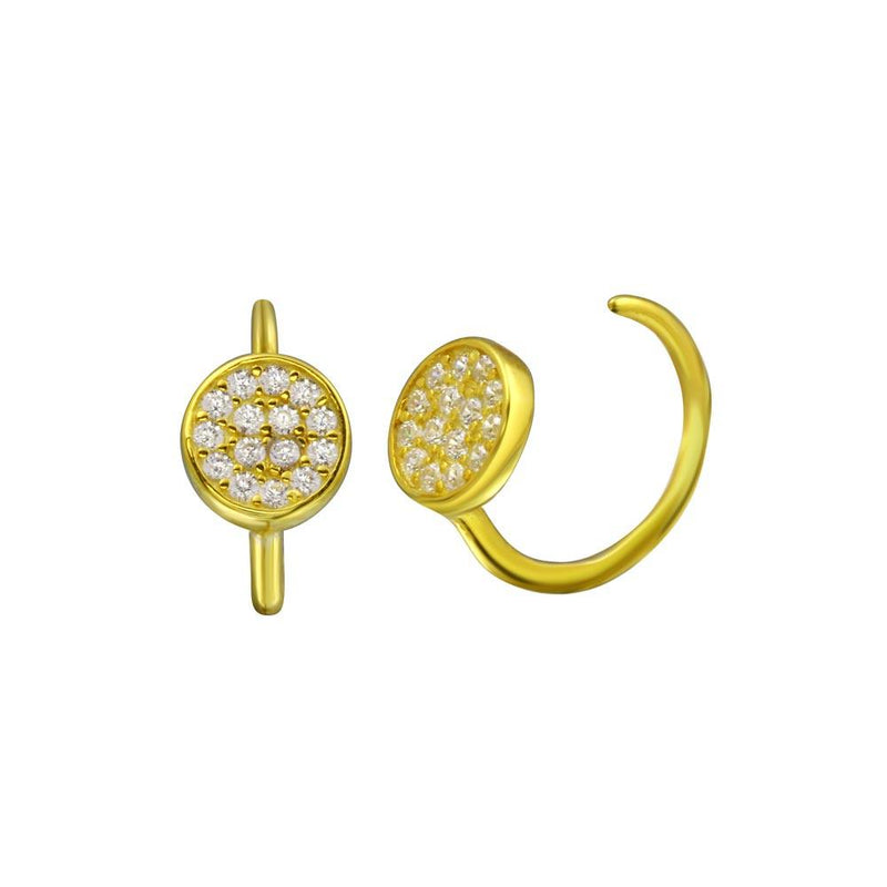 Silver 925 Gold Plated CZ Disc Semi-Hoop Earrings - STE01314GP | Silver Palace Inc.