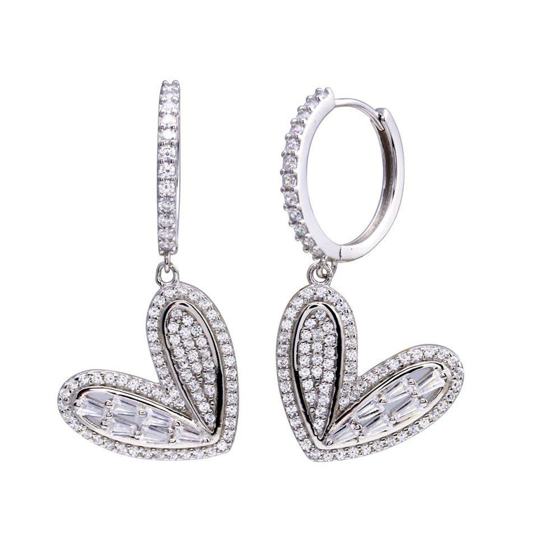 Rhodium Plated 925 Sterling Silver CZ Hoop Dangling Wide Heart Earrings - STE01320 | Silver Palace Inc.