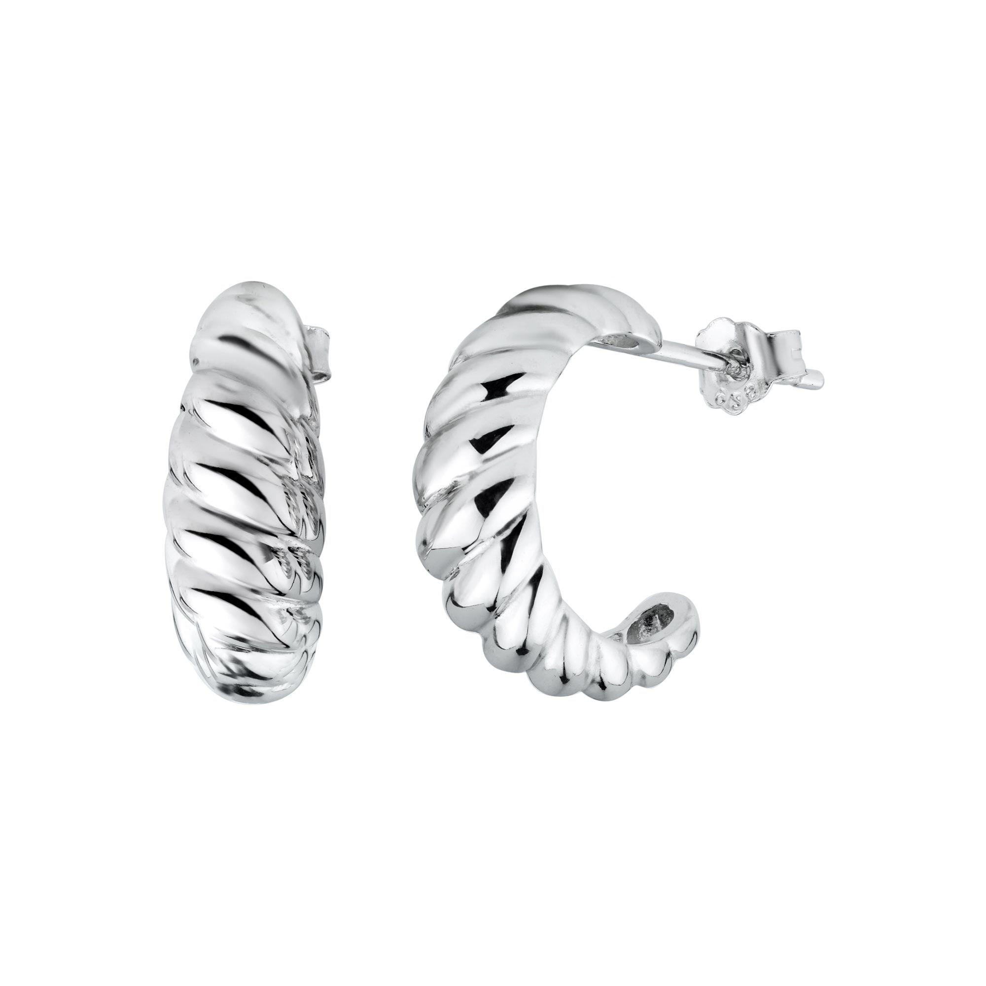 Large Hoops Sterling Silver Earrings plated in Rhodium