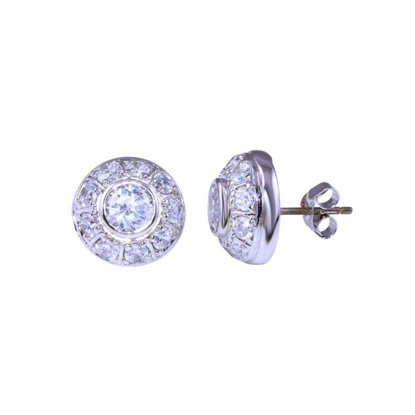 Closeout-Rhodium Plated 925 Sterling Silver Dome Clear CZ Stud Earrings - STEM011 | Silver Palace Inc.