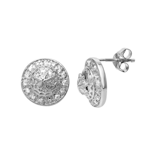 Closeout-Rhodium Plated 925 Sterling Silver Round Clear CZ Stud Earrings - STEM038 | Silver Palace Inc.