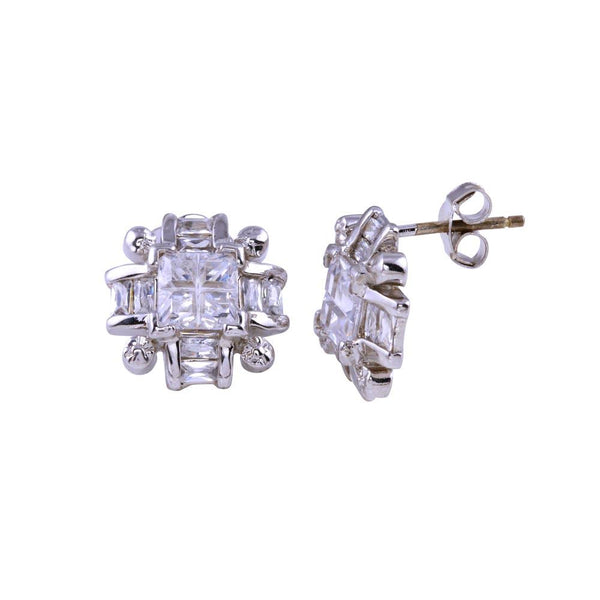 Closeout-Rhodium Plated 925 Sterling Silver Cross DC Clear CZ Stud Earrings - STEM059 | Silver Palace Inc.