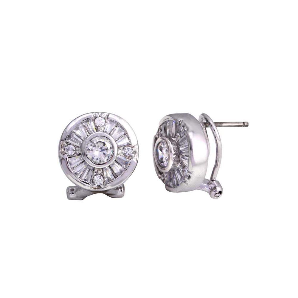 Closeout-Rhodium Plated 925 Sterling Silver Round Leverback Clear CZ Stud Earrings - STEM093 | Silver Palace Inc.
