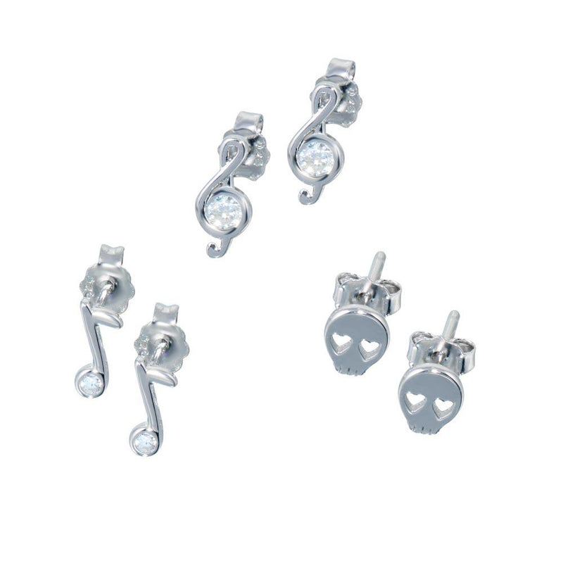 Rhodium Plated 925 Sterling Silver Musical Note Skull CZ  Earrings Set - STES00011 | Silver Palace Inc.