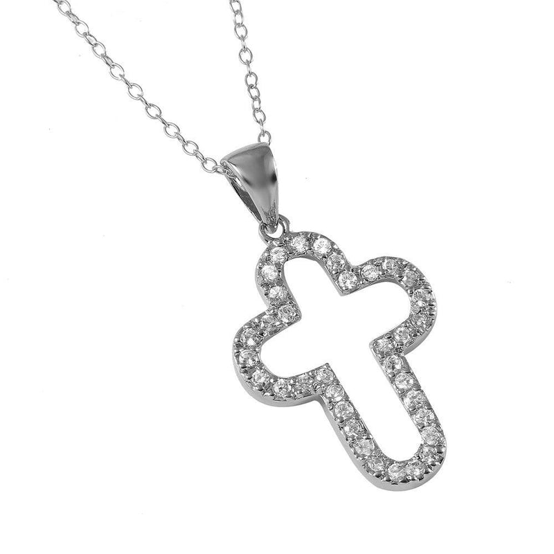 Closeout-Silver 925 Rhodium Plated Open Round Cross Necklace - STP00011 | Silver Palace Inc.