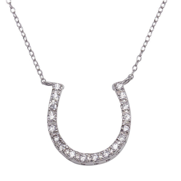 Silver 925 Clear CZ Rhodium Plated Horse Shoe Necklace - STP00027 | Silver Palace Inc.