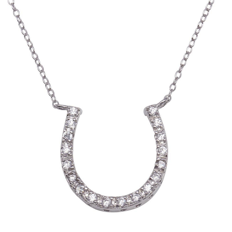 Silver 925 Clear CZ Rhodium Plated Horse Shoe Necklace - STP00027 | Silver Palace Inc.