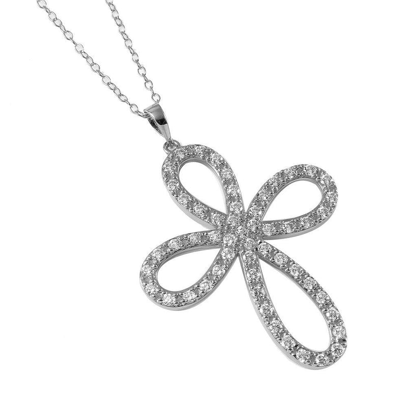 Closeout-Silver 925 Rhodium Plated Open Infinity Round Cross Necklace - STP00052 | Silver Palace Inc.