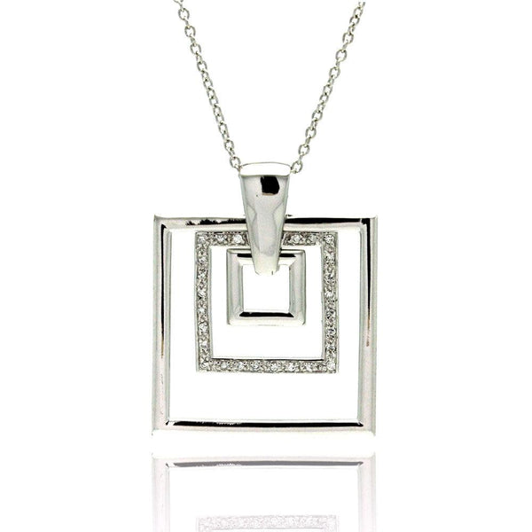 Closeout-Silver 925 Clear CZ Rhodium Plated Multi Square Pendant Necklace - STP00082 | Silver Palace Inc.