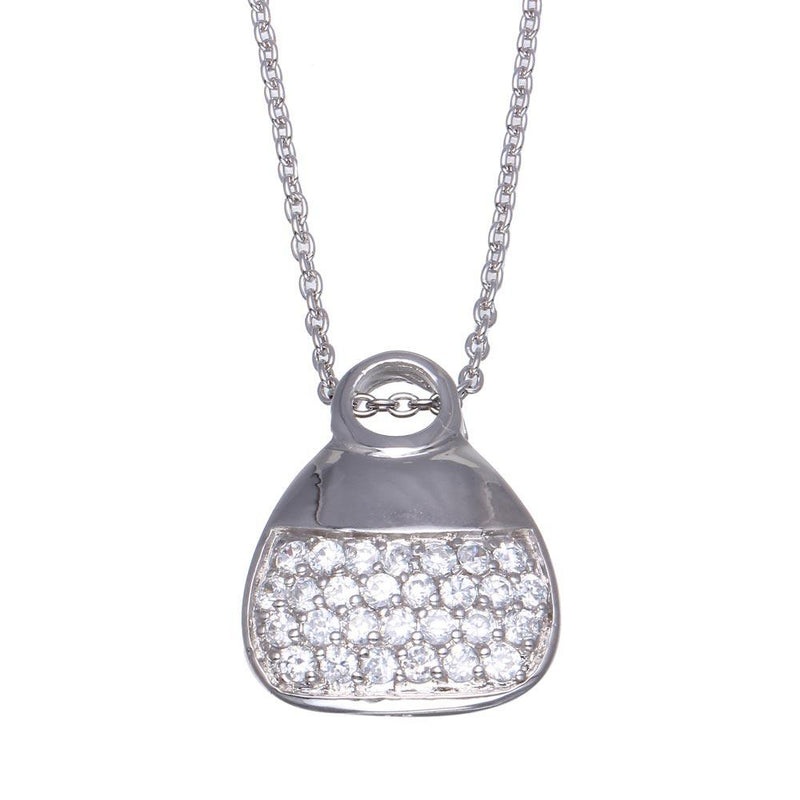Closeout-Silver 925 Clear CZ Rhodium Plated Purse Necklace - STP00120 | Silver Palace Inc.