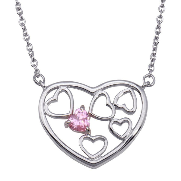 Silver 925 Blue CZ Rhodium Multi Hearts Plated Pendant Necklace - STP00239 | Silver Palace Inc.