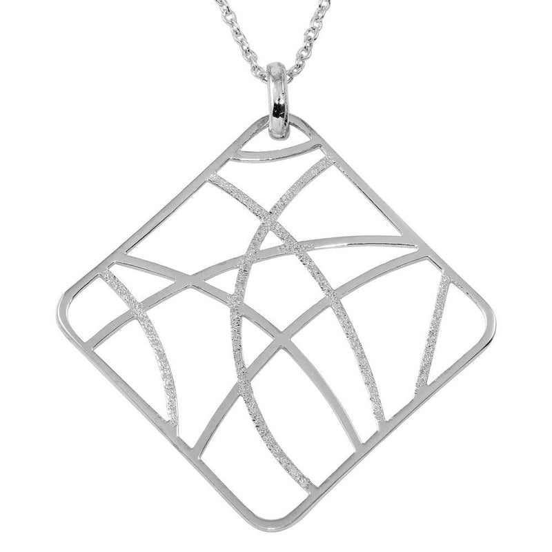 Closeout-Silver 925 Rhodium Plated Square-Shaped Pendant Necklace - STP00278 | Silver Palace Inc.