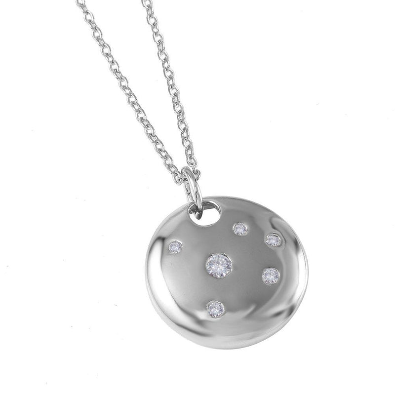Closeout-Silver 925 Rhodium Plated Round Shield Pendant Necklace - STP00434 | Silver Palace Inc.